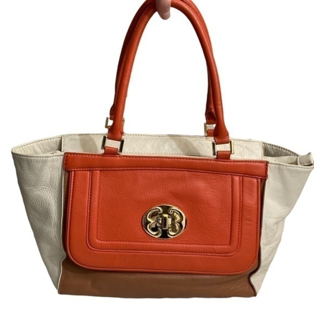 Emma fox color block orange cream brown tote bag